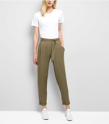 Khaki Tie Waist Trousers | New Look