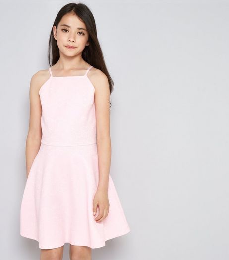 Teens Pink Lace Embossed Skater Dress | New Look