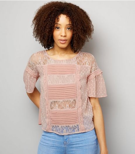 Shell Pink Tie Back Frill Trim Chiffon Top | New Look