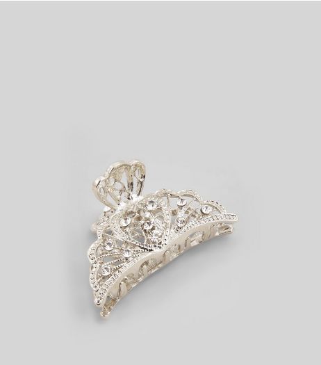 Silver Crystal Bulldog Hair Clip | New Look