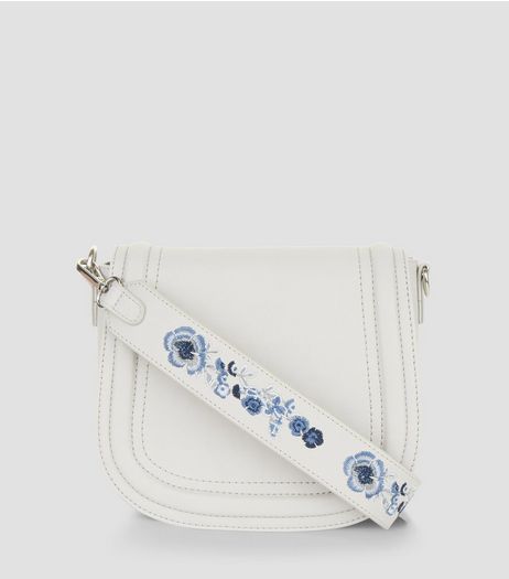 Grey Floral Embroidery Saddle Bag | New Look