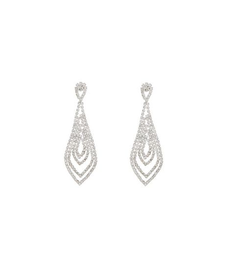Silver Chandelier Diamante Drop Earrings | New Look