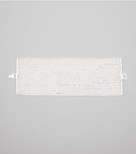 Silver Diamante Wide Braclet | New Look