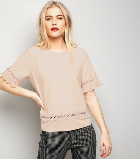 Shell Pink Crochet Trim Top | New Look