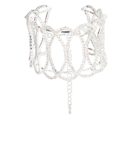 Silver Diamante Cross Link Cuff | New Look