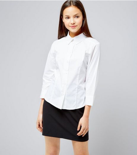 Teens White 3/4 Sleeve School Shirt | New Look