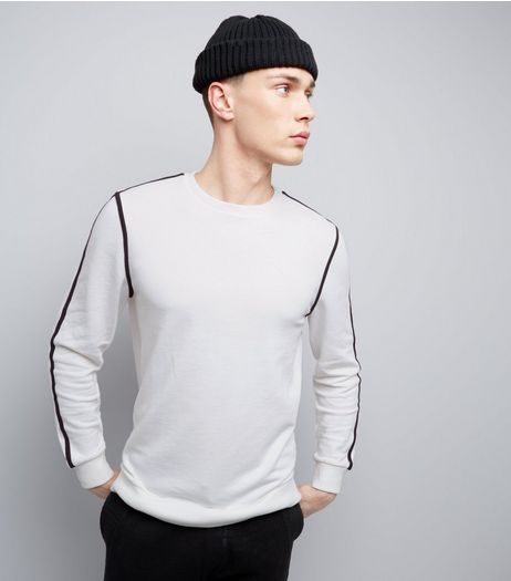 White Crew Neck Piped Sweater | New Look