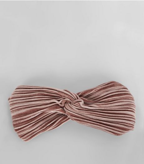 Pink Pleated Velvet Twist Front Headband | New Look