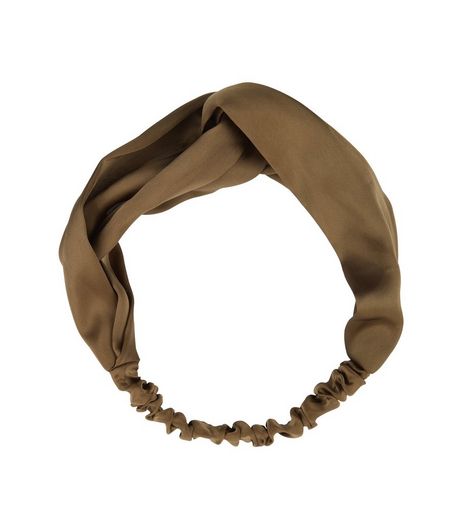Khaki Sateen Twist Front Headband | New Look