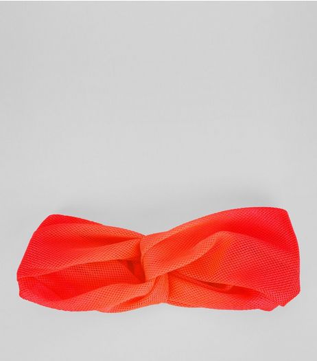 Bright Pink Mesh Twist Front Headband | New Look