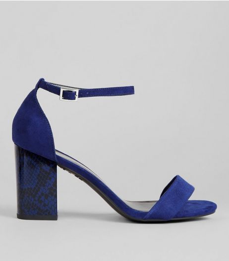 Wide Fit Blue Snakeskin Print Heeled Sandals | New Look