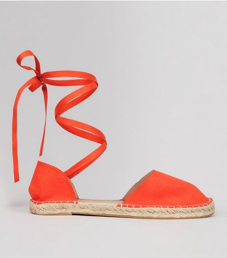Wide Fit Orange Ankle Tie Espadrille Sandals | New Look