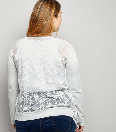 Curves White Lace Back Cardigan | New Look