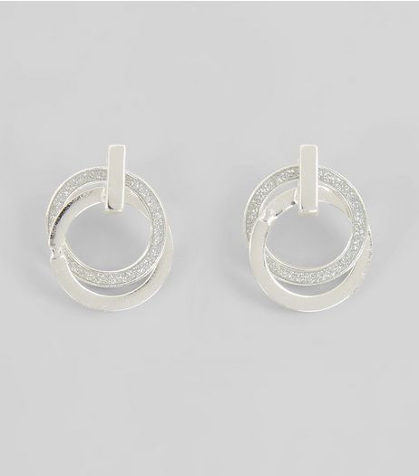 Silver Glitter Circle Earrings | New Look