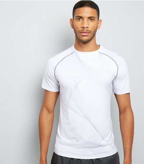 White Linear Print Short Sleeve Sports T-Shirt | New Look