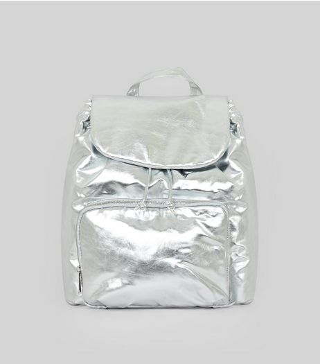 Silver Metallic Drawstring Backpack | New Look