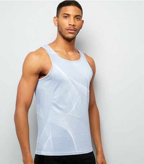 Pale Grey Linear Print Drop Arm Sports Vest | New Look