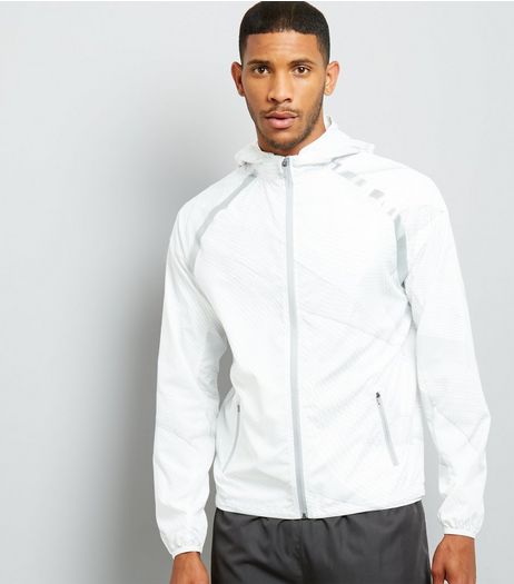 White Linear Print Hooded Sports Jacket | New Look