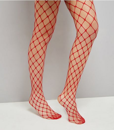 Red Oversized Fishnet Tights | New Look