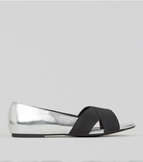 Wide Fit Silver Cross Front Open Toe Shoes | New Look