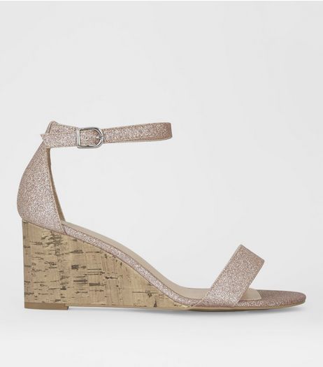 Wide Fit Rose Gold Metallic Ankle Strap Wedge Heels | New Look