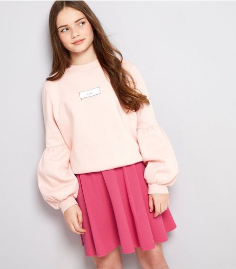 Teens Bright Pink Crepe Skater Skirt | New Look