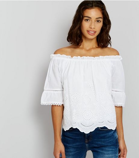 Petite White Cut Out Detail Bardot Neck Top | New Look