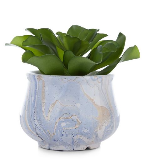 Blue Marbled Artificial Plant Pot | New Look