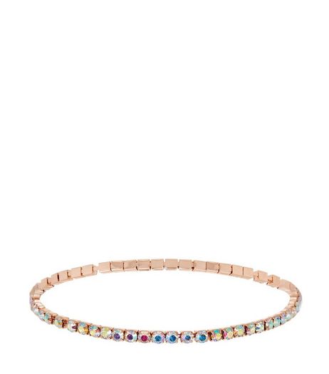 Gold Iridescent Stone Stretch Anklet | New Look