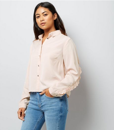 Petite Shell Pink Frill Trim Shirt | New Look