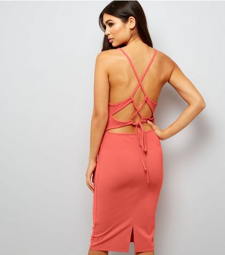 Pink Tie Back Sleeveless Bodycon Dress | New Look