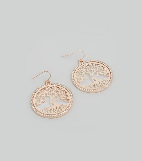 Rose Gold Filigree Tree Pendant Earrings | New Look