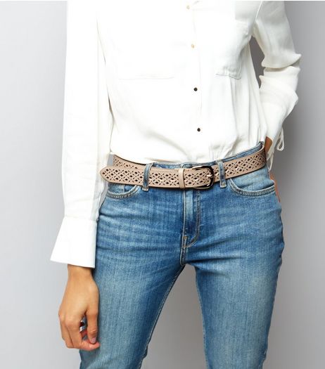 Pink Metallic Laser Cut Belt | New Look