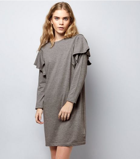 Grey Frill Trim Sweater Dress | New Look