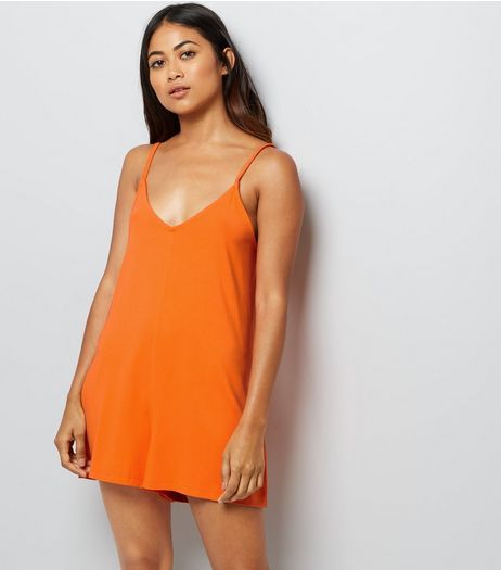 Petite Orange Lattice Back Jersey Playsuit | New Look