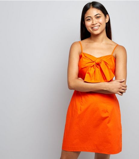 Petite Orange Tie Front Slip Dress | New Look