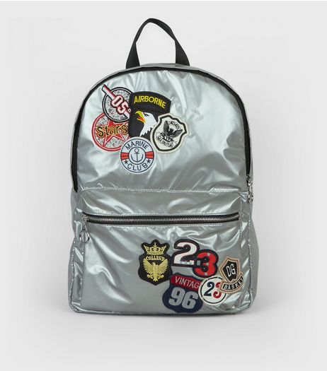 Silver Metallic Badge Detail Backpack | New Look