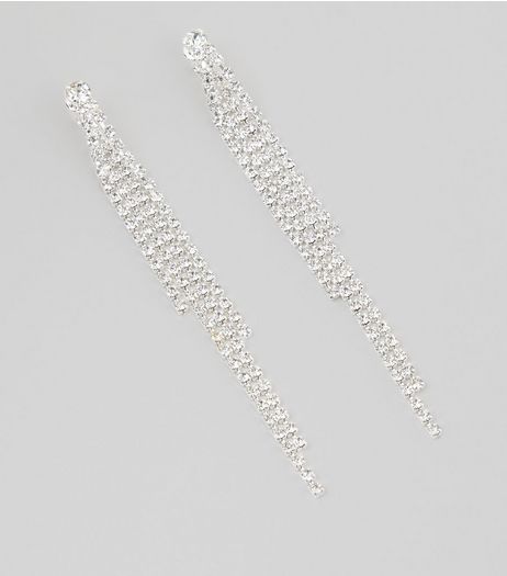 Crystal Chain Drop Double Sided Earrings | New Look