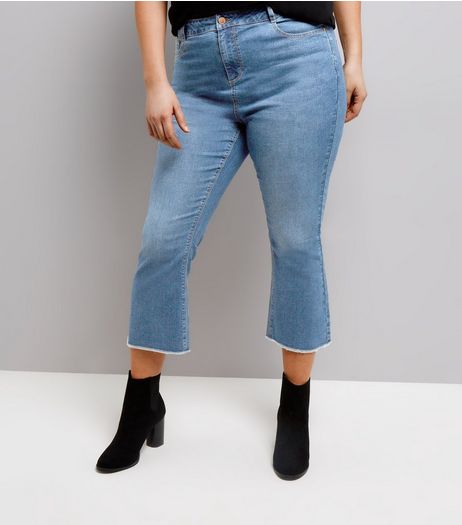 Curves Blue Cropped Bootcut Jeans | New Look