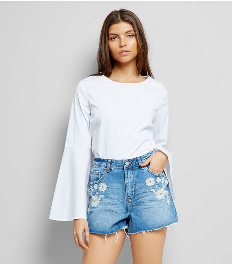 Blue Floral Embroidered Denim Shorts | New Look