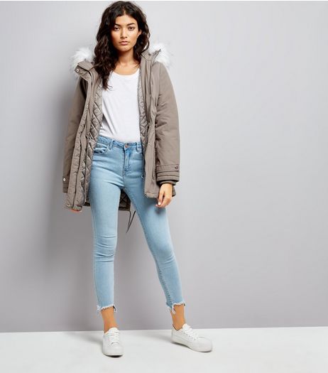 Grey Faux Fur Trim Hooded Parka | New Look