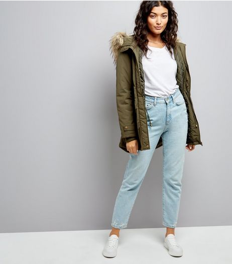 Khaki Faux Fur Trim Hooded Parka | New Look