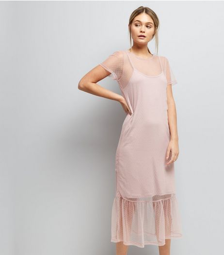 Pink Spot Print Mesh Midi Dress | New Look