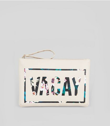 Cream Floral Vacay Printed Zip Top Pouch | New Look