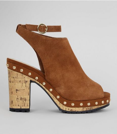 Tan Suede Stud Side Heeled Clogs | New Look