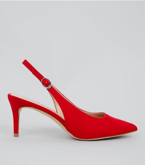 Red Sling Back Pointed Heels | New Look
