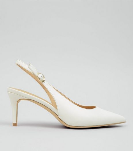 White Pointed Sling Back Heels | New Look