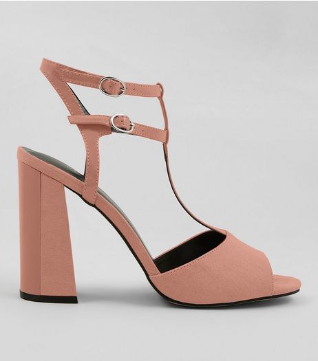 Pink Suedette Contrast Flared Block Heels | New Look