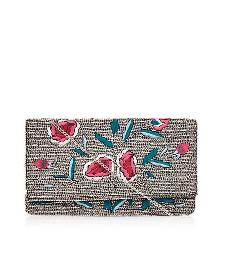 Silver Floral Embroidered Beaded Clutch | New Look