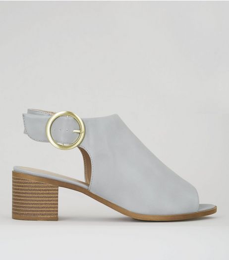 Wide Fit Grey Buckle Strap Sling Back Heels | New Look